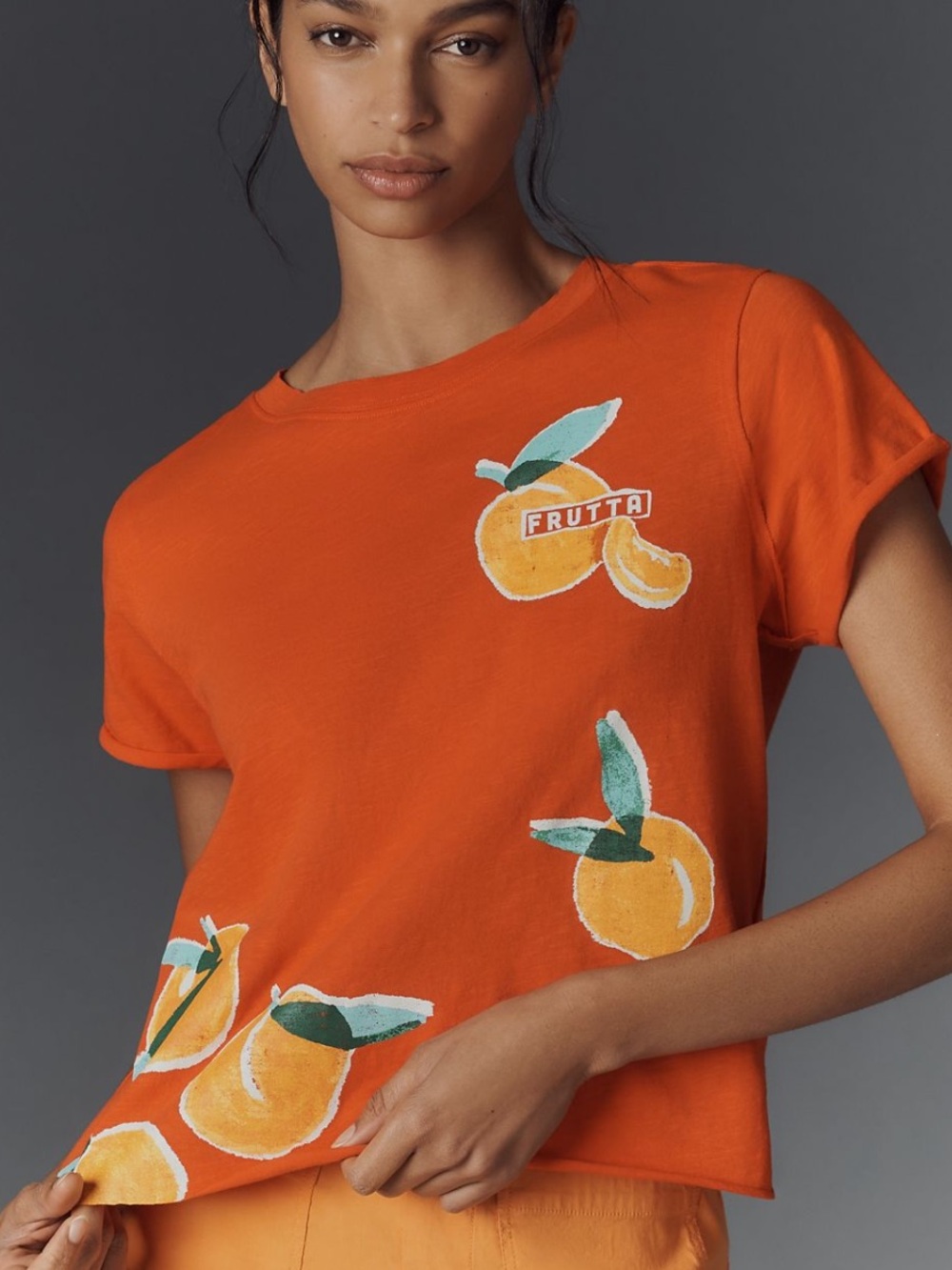 Maeve Boxy Graphic Tee Orange Fruit Print Cotton T-Shirt Short Sleeve S